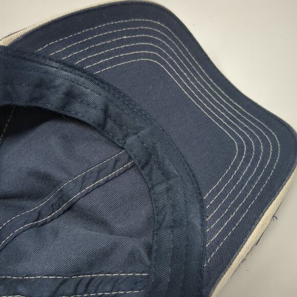 FOX Strapback Hat Blue One Size Adjustable Spell Out Solid Vent Holes - Picture 9 of 10